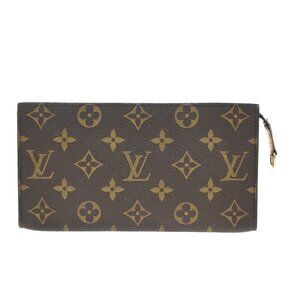 LOUIS VUITTON LV Logo Bucket GM Pouch Bag Monogram Leather Brown Gold